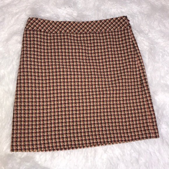 LOFT Dresses & Skirts - LOFT Tweed Skirt Fall Brown Creme Check Plaid